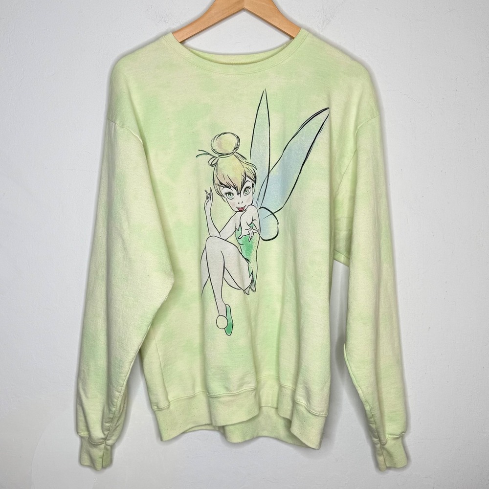 Disney Tinker Bell Sweatshirt Medium Green Tie Dye I'm So Fly Fairycore Y2K